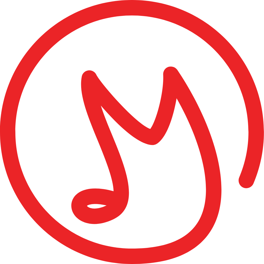 R Music note M logo in red marker